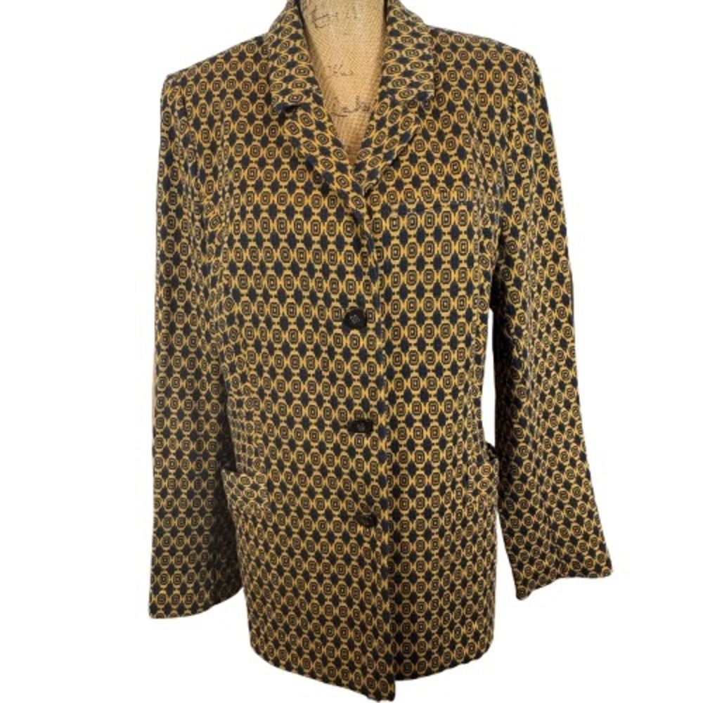 Cabi 3372 Kensington Proper Standout Medallion Blazer Navy Yellow Maximalist XL
